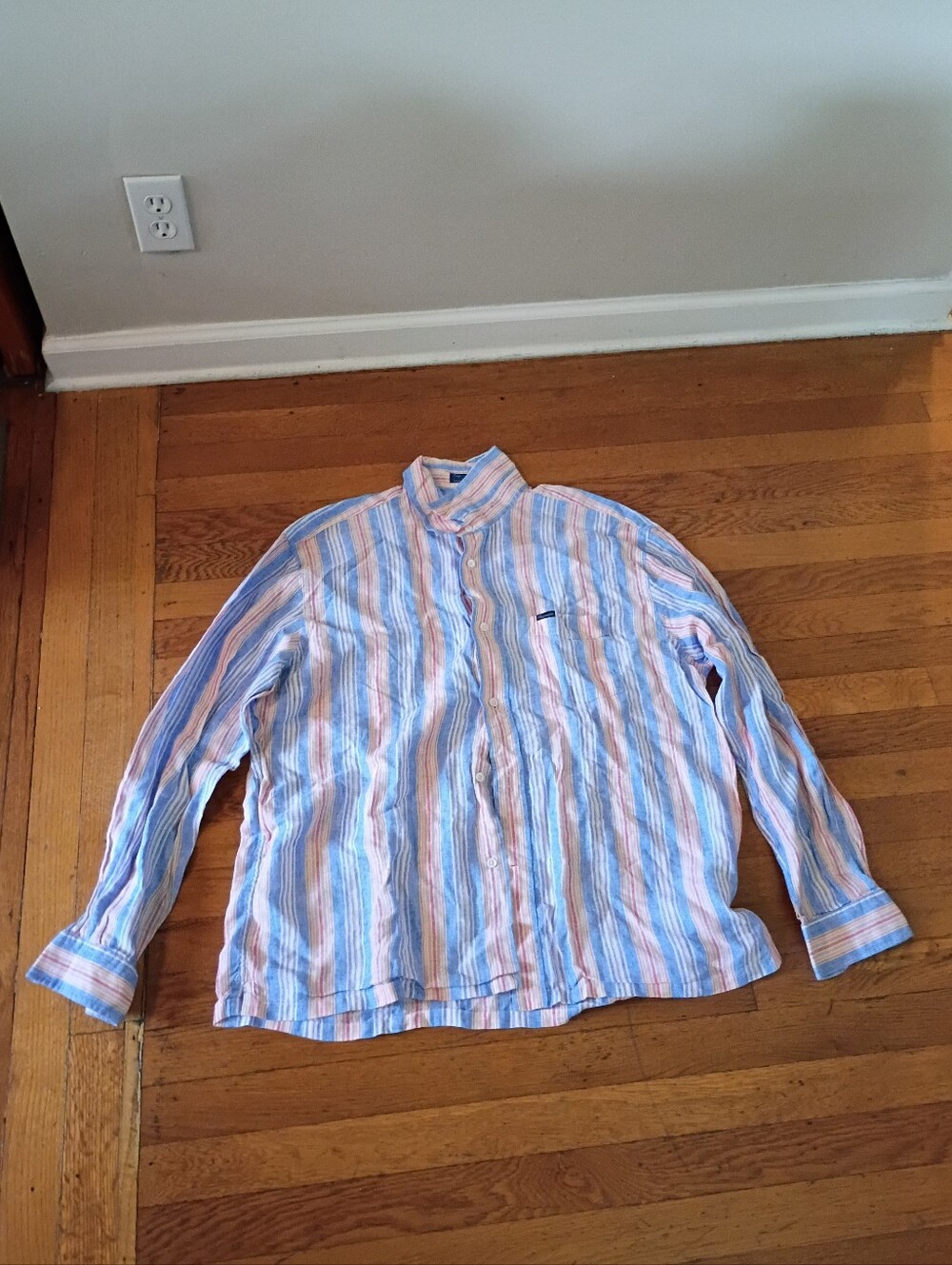 linen button down colorful striped long sleeve shirt from faconnable size XL